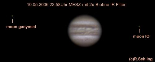 Jupiter am 10.05.2006, von der Terrasse unseres Hauses aus beobachtet.