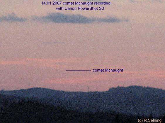 Comet Mcnaught on 2007, January 14, recorded with canon powershot S3 from 