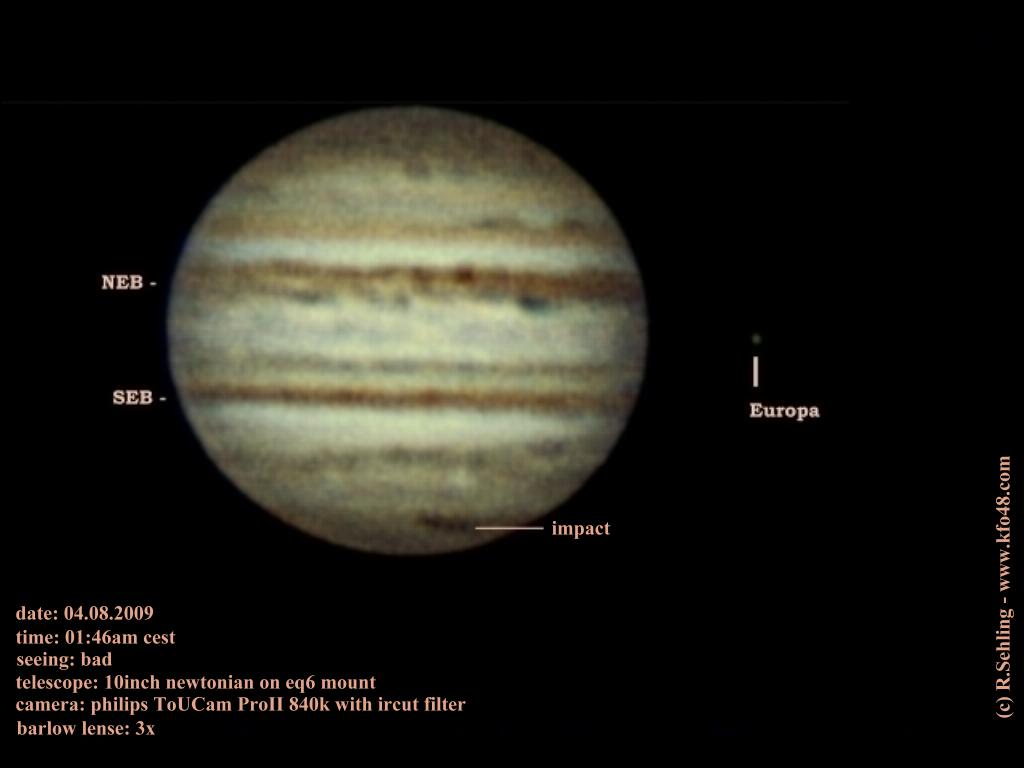 Jupiter on 2009 august 04th, observed in kleinfriesen - kfo48 Observatory.